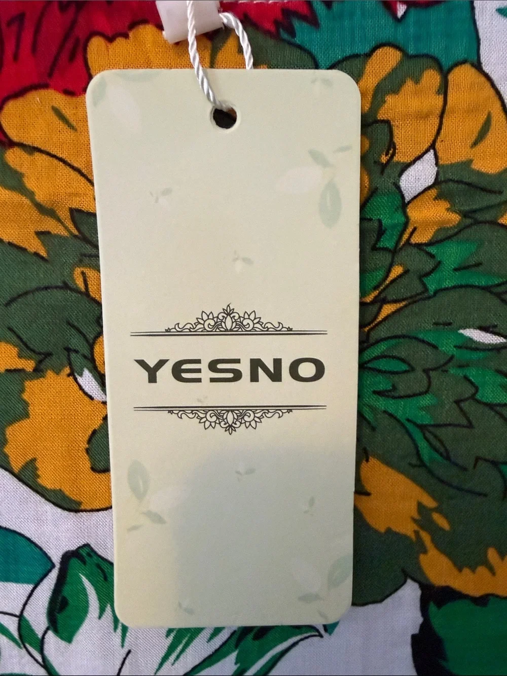 YESNO Floral Short-Sleeve Peasant Top in Green/Red/Yellow NWT XL